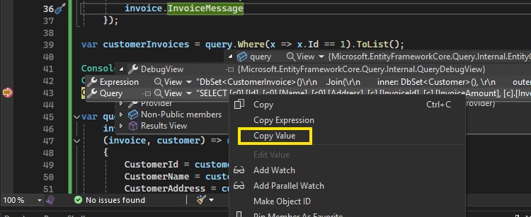 The Copy Value Item From the Context Menu